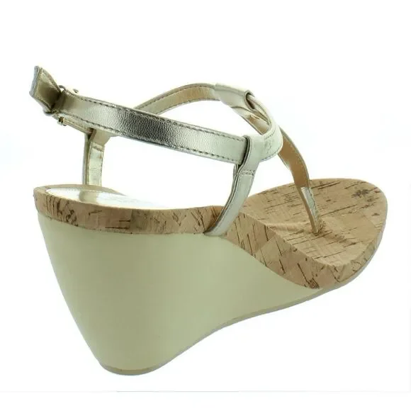 Lauren Ralph Lauren Womens Reeta Gold Cork Signature Solid Wedges Sandals New - Picture 2 of 2
